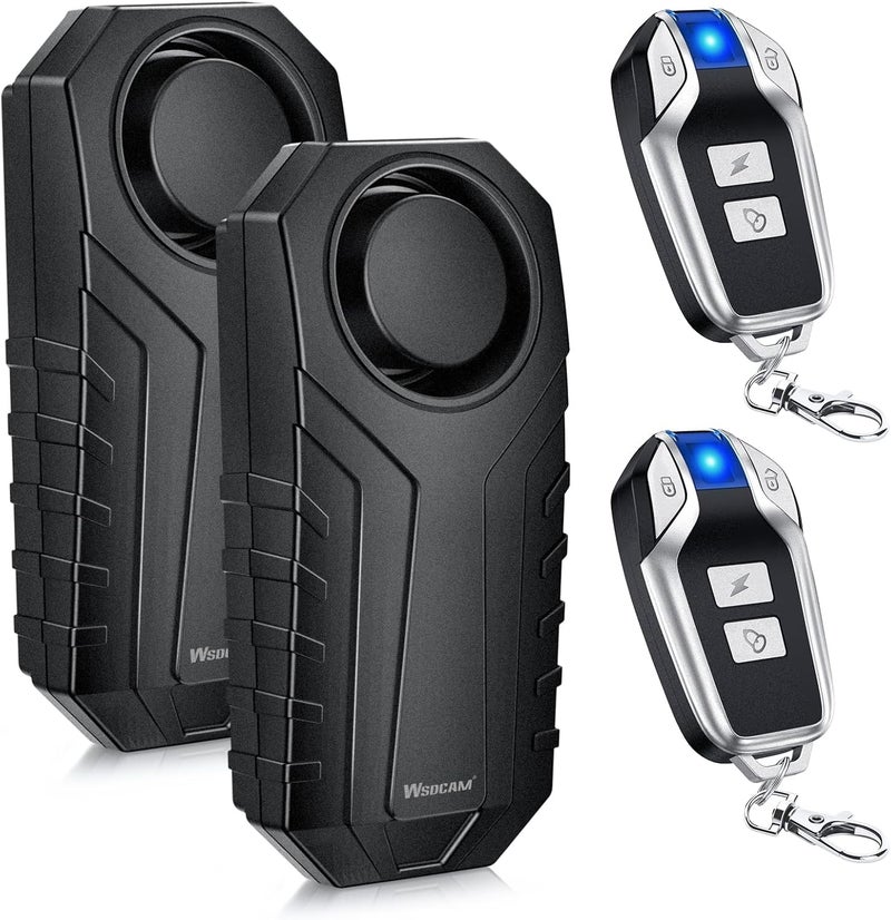 wsdcam Bike Alarm with Remote 2 Pack, 113dB Loud Anti Theft Vibration Sensor Alarm Systems for Electric Bike Motorcycle Golf Car Trailer Mailbox Garage Door Waterproof Home Security Bike Accessories - Image 1